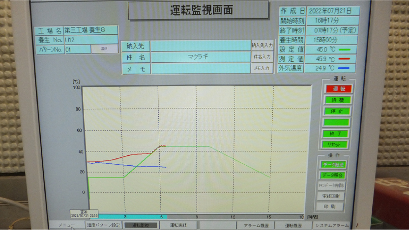 蒸気養生の自動計測状況